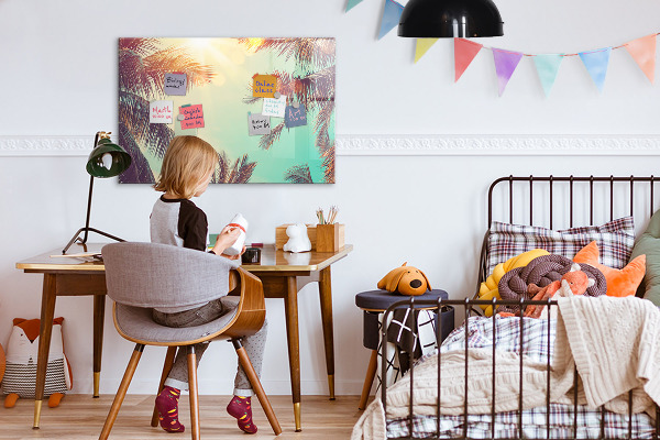 Decoratief glazen wandbord beschrijfbaar en magnetisch Zomerse herinneringen in een tropische stijl