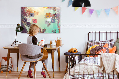 Decoratief glazen wandbord beschrijfbaar en magnetisch Zomerse herinneringen in een tropische stijl