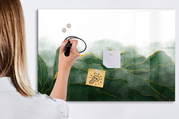 Memobord van glas met print inclusief neodymium magneten Groen bord voor foto's en notities