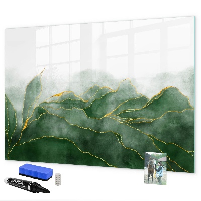 Memobord van glas met print inclusief neodymium magneten Groen bord voor foto's en notities
