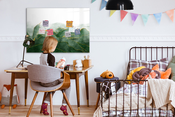 Memobord van glas met print inclusief neodymium magneten Groen bord voor foto's en notities