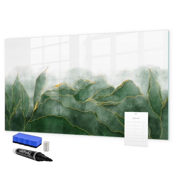 Memobord van glas met print inclusief neodymium magneten Groen bord voor foto's en notities