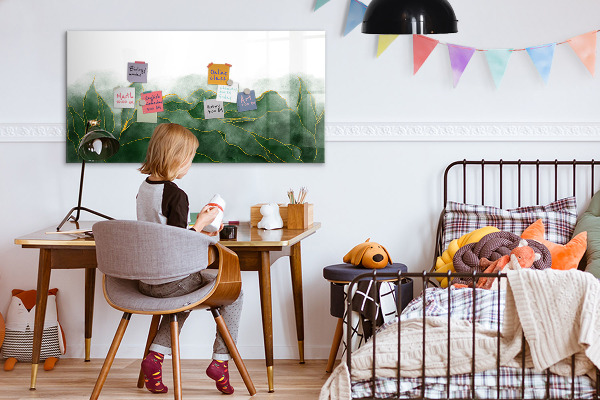 Memobord van glas met print inclusief neodymium magneten Groen bord voor foto's en notities