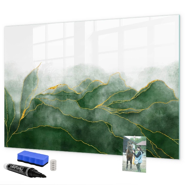 Memobord van glas met print inclusief neodymium magneten Groen bord voor foto's en notities