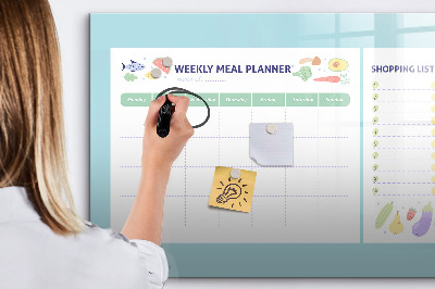 Decoratief glazen wandbord beschrijfbaar en magnetisch Maaltijdplanner en boodschappenlijst