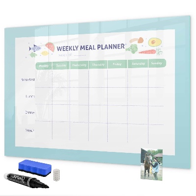 Memobord van glas met print inclusief neodymium magneten Maaltijdplanner voor elke week
