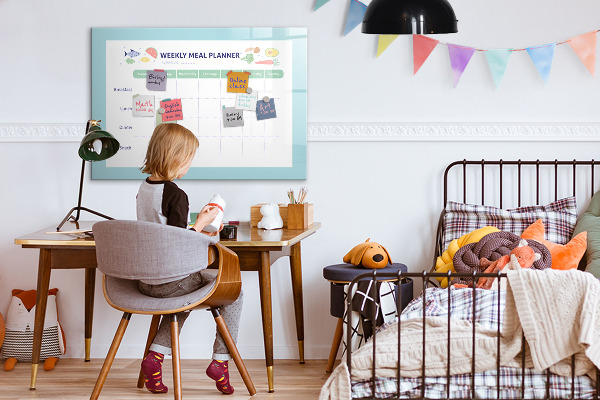 Memobord van glas met print inclusief neodymium magneten Maaltijdplanner voor elke week