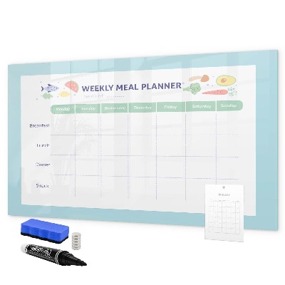 Memobord van glas met print inclusief neodymium magneten Maaltijdplanner voor elke week
