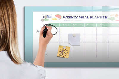 Memobord van glas met print inclusief neodymium magneten Maaltijdplanner voor elke week