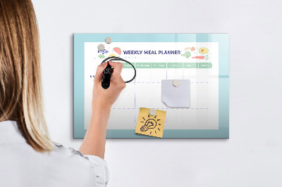 Memobord van glas met print inclusief neodymium magneten Maaltijdplanner voor elke week