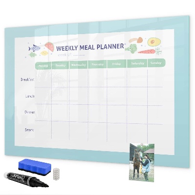 Memobord van glas met print inclusief neodymium magneten Maaltijdplanner voor elke week
