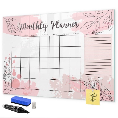 Decoratief glazen wandbord beschrijfbaar en magnetisch Maandplanner met ruimte voor foto's