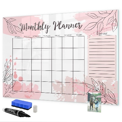 Decoratief glazen wandbord beschrijfbaar en magnetisch Maandplanner met ruimte voor foto's