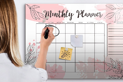 Decoratief glazen wandbord beschrijfbaar en magnetisch Maandplanner met ruimte voor foto's