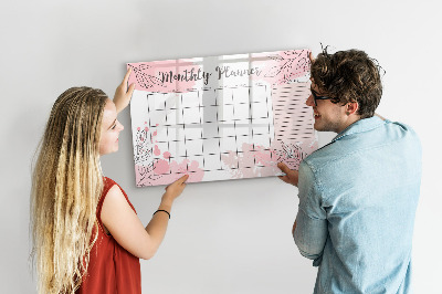 Decoratief glazen wandbord beschrijfbaar en magnetisch Maandplanner met ruimte voor foto's