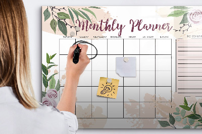 Memobord van glas met print inclusief neodymium magneten Maandplanner met ruimte voor foto's