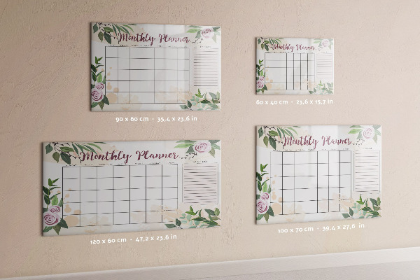 Memobord van glas met print inclusief neodymium magneten Maandplanner met ruimte voor foto's