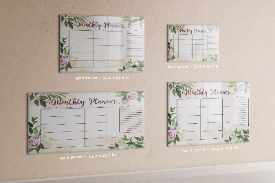 Memobord van glas met print inclusief neodymium magneten Maandplanner met ruimte voor foto's