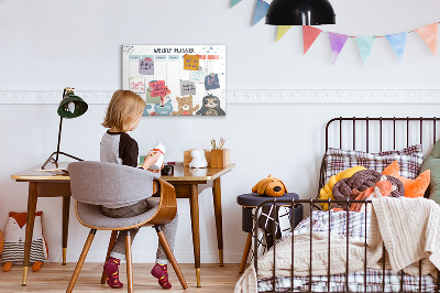Decoratief glazen wandbord beschrijfbaar en magnetisch Leuke dieren weekplanner
