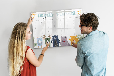 Memobord van glas met print inclusief neodymium magneten Weekplanner met kleurrijke dieren