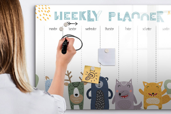 Memobord van glas met print inclusief neodymium magneten Weekplanner met kleurrijke dieren