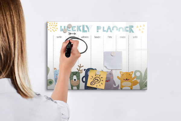 Memobord van glas met print inclusief neodymium magneten Weekplanner met kleurrijke dieren