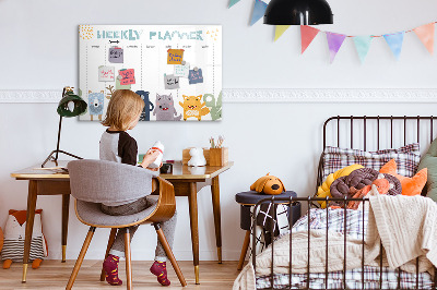 Memobord van glas met print inclusief neodymium magneten Weekplanner met kleurrijke dieren