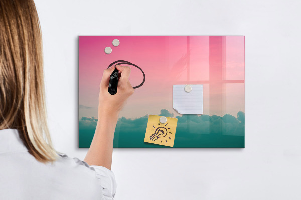 Decoratief glazen wandbord beschrijfbaar en magnetisch Een kleurrijk prikbord voor notities en foto's