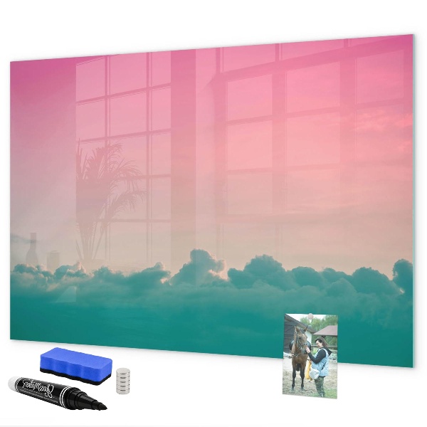 Decoratief glazen wandbord beschrijfbaar en magnetisch Een kleurrijk prikbord voor notities en foto's
