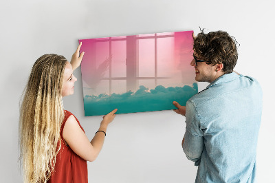 Decoratief glazen wandbord beschrijfbaar en magnetisch Een kleurrijk prikbord voor notities en foto's