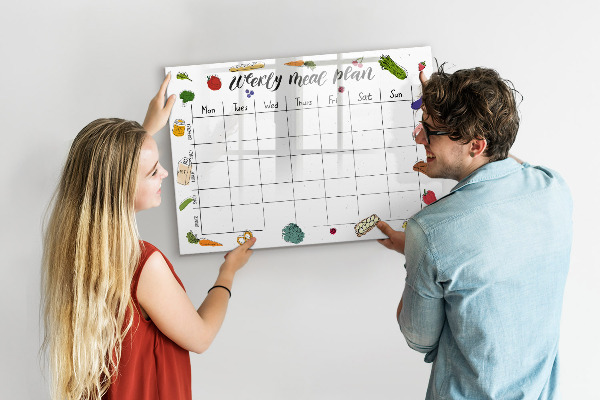 Memobord van glas met print inclusief neodymium magneten Maaltijdplan voor elke week