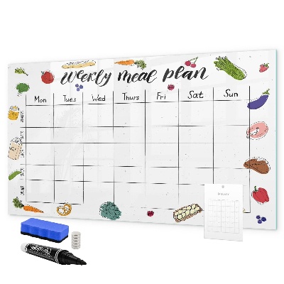 Memobord van glas met print inclusief neodymium magneten Maaltijdplan voor elke week