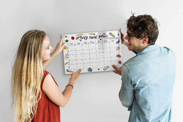 Memobord van glas met print inclusief neodymium magneten Maaltijdplan voor elke week