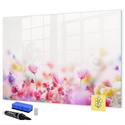 Memobord van glas met print inclusief neodymium magneten Bloemenbord voor foto's en notities