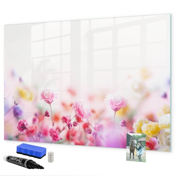 Memobord van glas met print inclusief neodymium magneten Bloemenbord voor foto's en notities