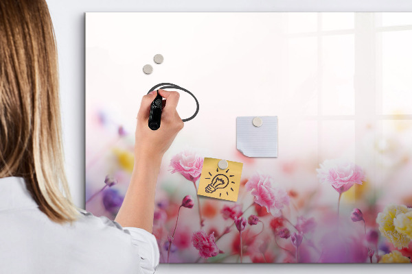 Memobord van glas met print inclusief neodymium magneten Bloemenbord voor foto's en notities
