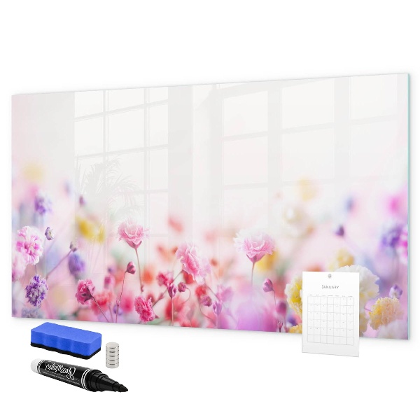Memobord van glas met print inclusief neodymium magneten Bloemenbord voor foto's en notities