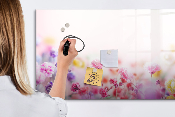 Memobord van glas met print inclusief neodymium magneten Bloemenbord voor foto's en notities