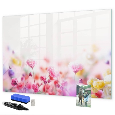 Memobord van glas met print inclusief neodymium magneten Bloemenbord voor foto's en notities
