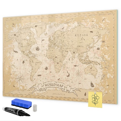 Memobord van glas met print inclusief neodymium magneten Wereldkaart met foto's en accessoires