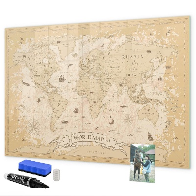 Memobord van glas met print inclusief neodymium magneten Wereldkaart met foto's en accessoires