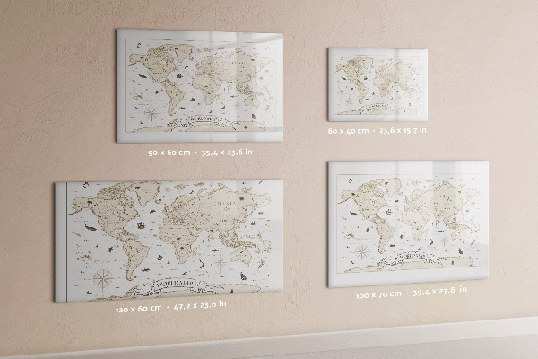 Decoratief glazen wandbord beschrijfbaar en magnetisch Wereldkaart met fotolocaties
