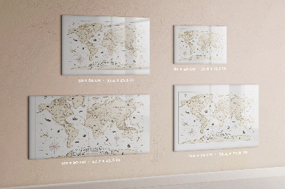 Decoratief glazen wandbord beschrijfbaar en magnetisch Wereldkaart met fotolocaties