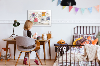 Decoratief glazen wandbord beschrijfbaar en magnetisch Wereldkaart met fotolocaties