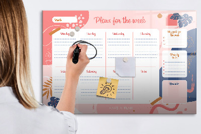 Memobord van glas met print inclusief neodymium magneten Weekplanner met ruimte voor foto's