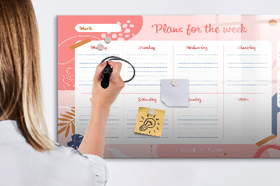 Memobord van glas met print inclusief neodymium magneten Weekplanner met ruimte voor foto's