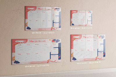 Memobord van glas met print inclusief neodymium magneten Weekplanner met ruimte voor foto's