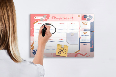 Memobord van glas met print inclusief neodymium magneten Weekplanner met ruimte voor foto's