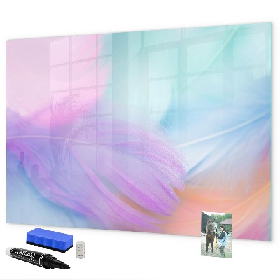 Decoratief glazen wandbord beschrijfbaar en magnetisch Een kleurrijk prikbord voor foto's en notities