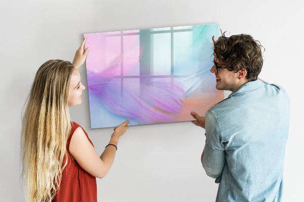 Decoratief glazen wandbord beschrijfbaar en magnetisch Een kleurrijk prikbord voor foto's en notities